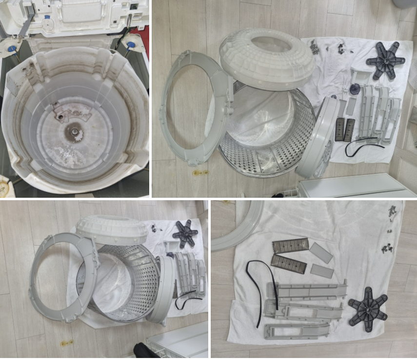 세탁기분해청소 전후 비교 사진 - 곰팡이 완벽 제거 010-0000-0000